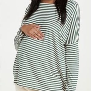 Hatch The Long Sleeve Tee, Green Stripe, Size 1 Maternity